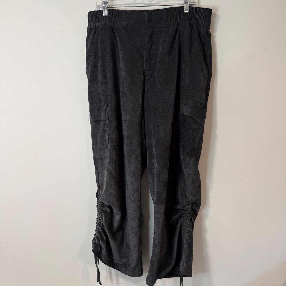 Jordan Women Chicago Corduroy Cargo Pants XL Grey Ruched Oversized Baggy Jumpman